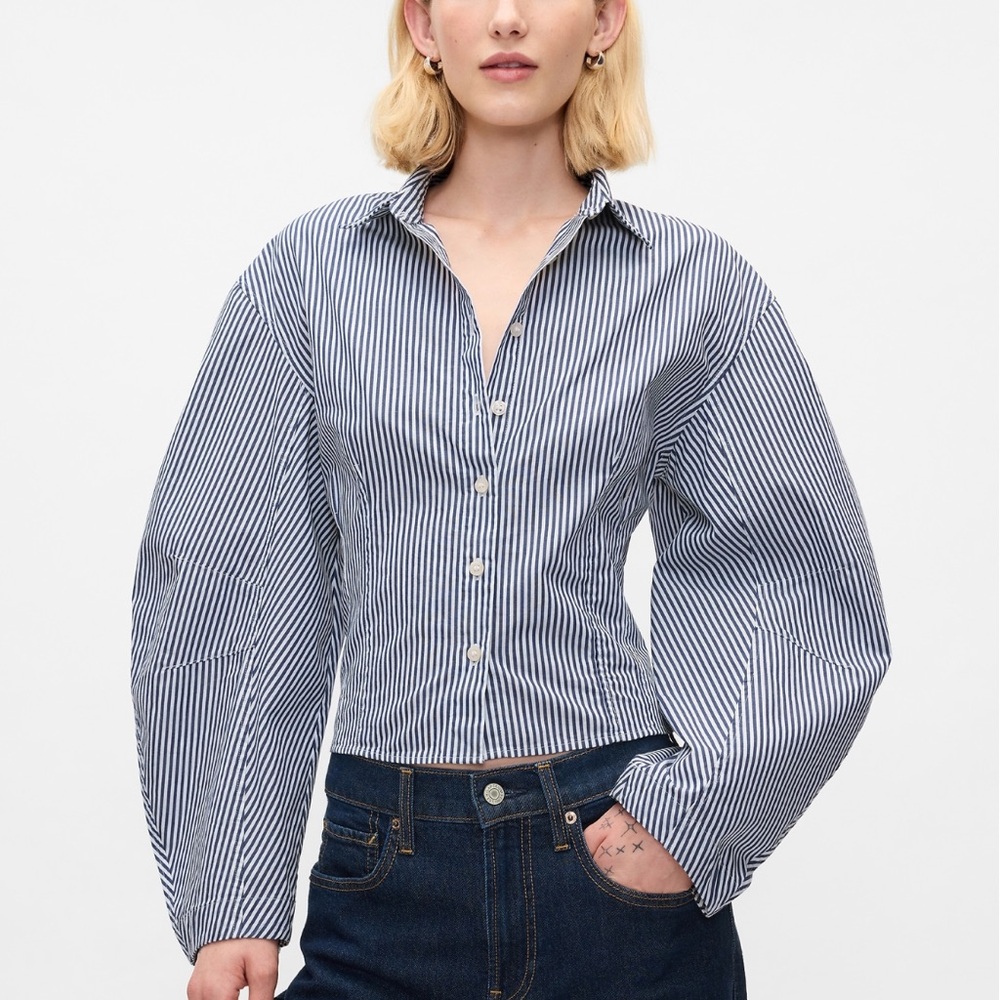 GAP Striped Balloon Sleeved Button Up (XS, 100% Cotton)
